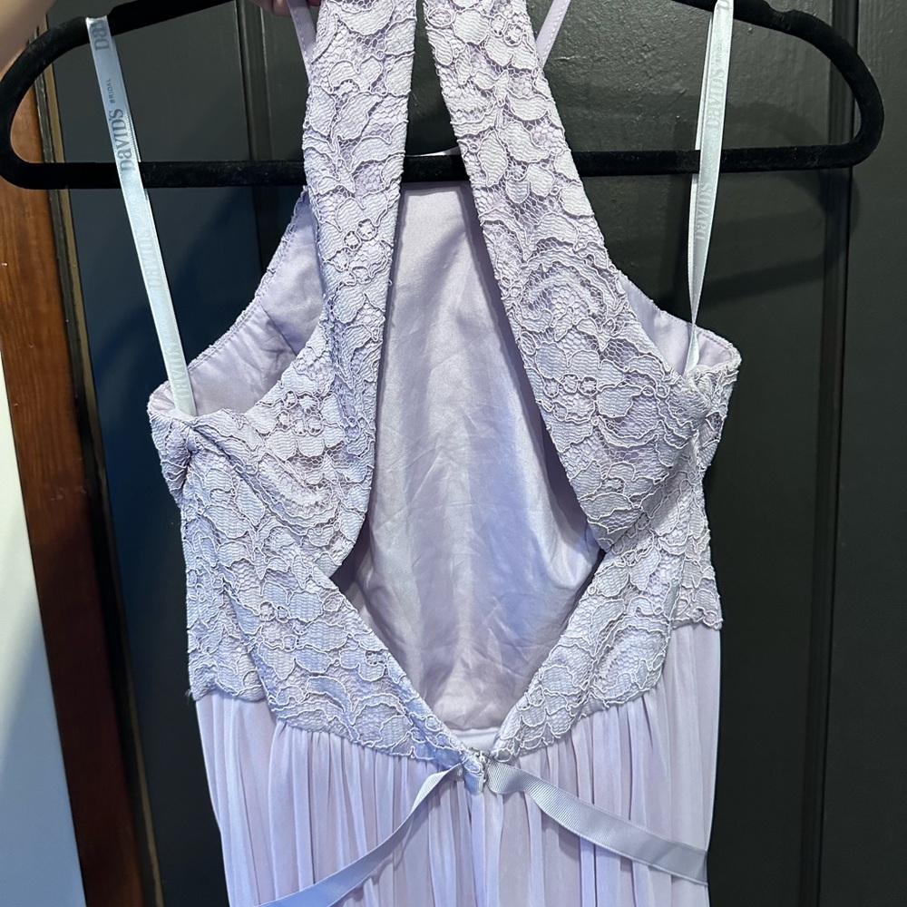 Lavender chiffon dress. From David’s bridal.